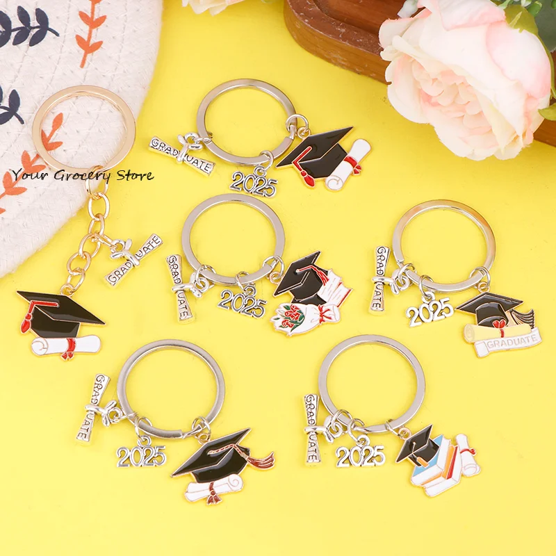 2025 졸업 가운 모자 키 체인 반지 학생 유행 졸업 펜던트 키 체인 반지 2025 키 체인 반지 클래스