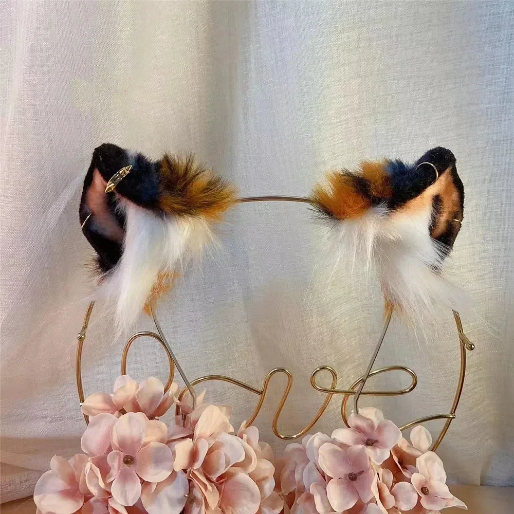 Custom Handmade Simulation Animal Ears DairyTiger Ears Tail Hairhoop For Game Party Halloween Christmas Cosplay Prop
