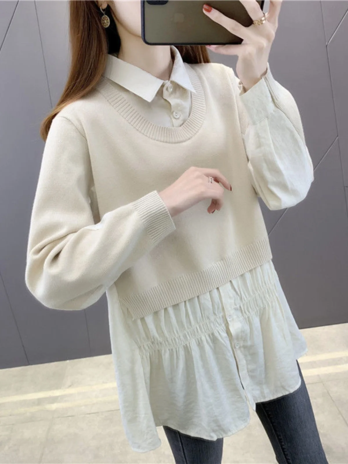 

Женский вязаный свитер с бейсбольным воротником, весенний новый свитер с длинным светом, элитная модная корейская версия, верхняя одежда