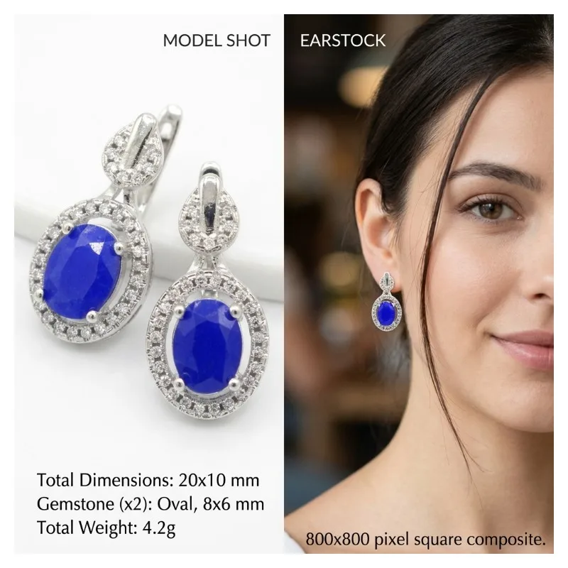 Buy 4 Get 1 Free 20x10mm Lovely Cute 4.2g Real Green Emerald Red Ruby Blue Sapphire Females Engagement 925 Silver Earrings view 4