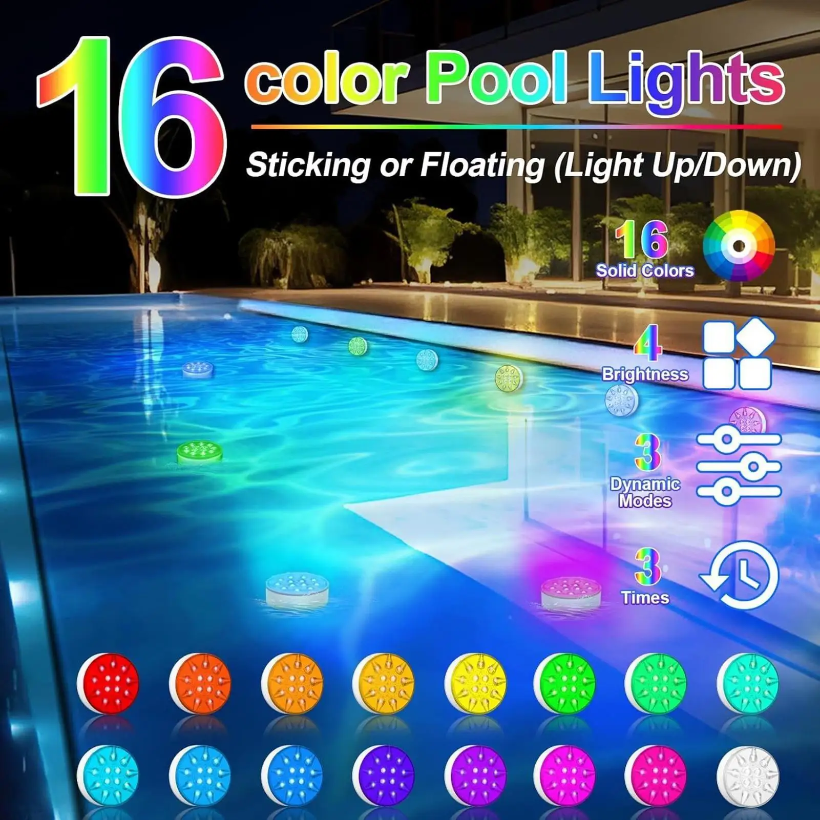 2pcs Rechargeable Underwater Submersible Pool Lights with Remote IP68 Waterproof Color Changing Led Floating Lights for Hot Tub