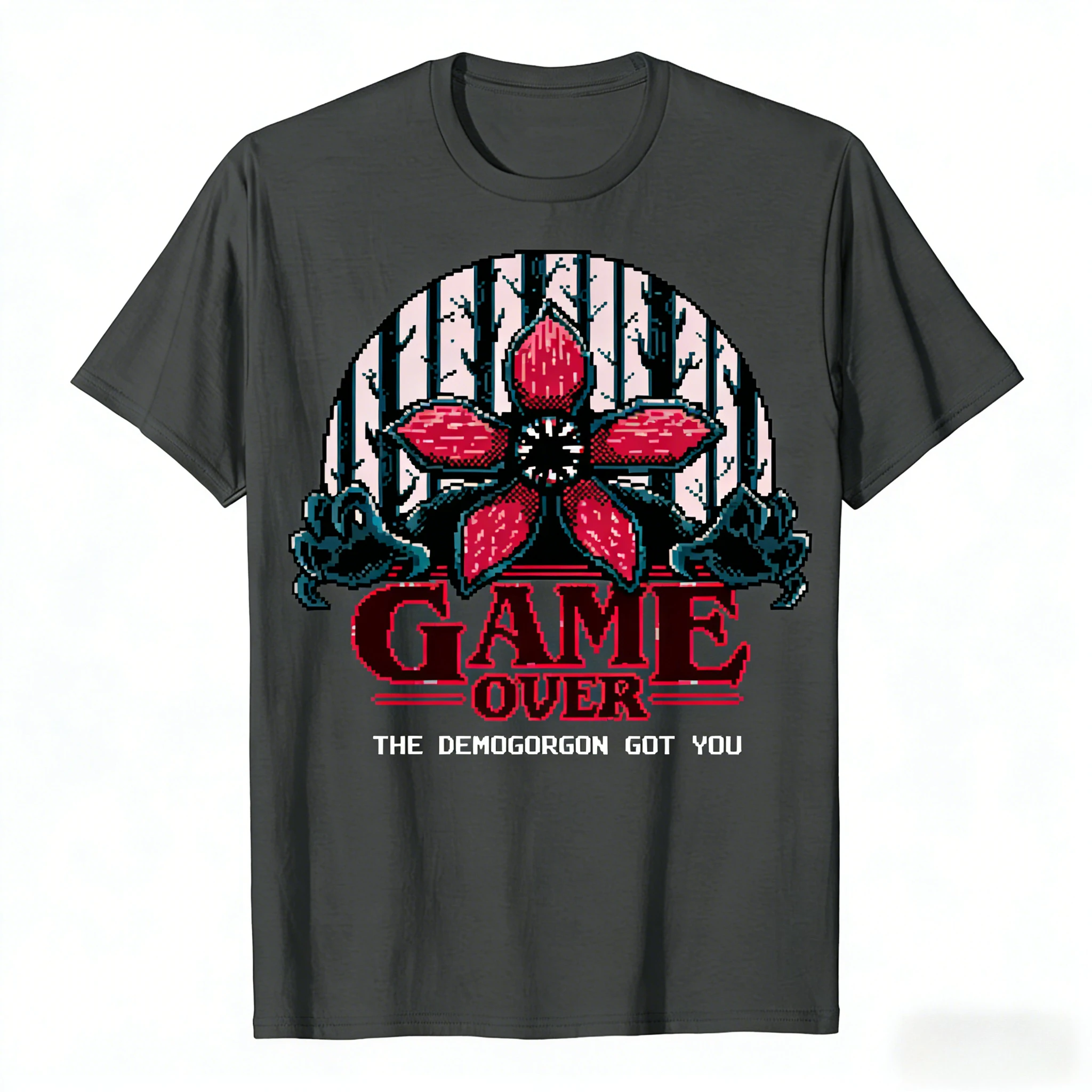 بكسل مستوحاة ديموجورجون أكلة لحوم البشر زهرة الوحش طباعة موضوع تي شيرت لعبة على شعار الشارع الرجعية الاتجاه القطن تي شيرت #2