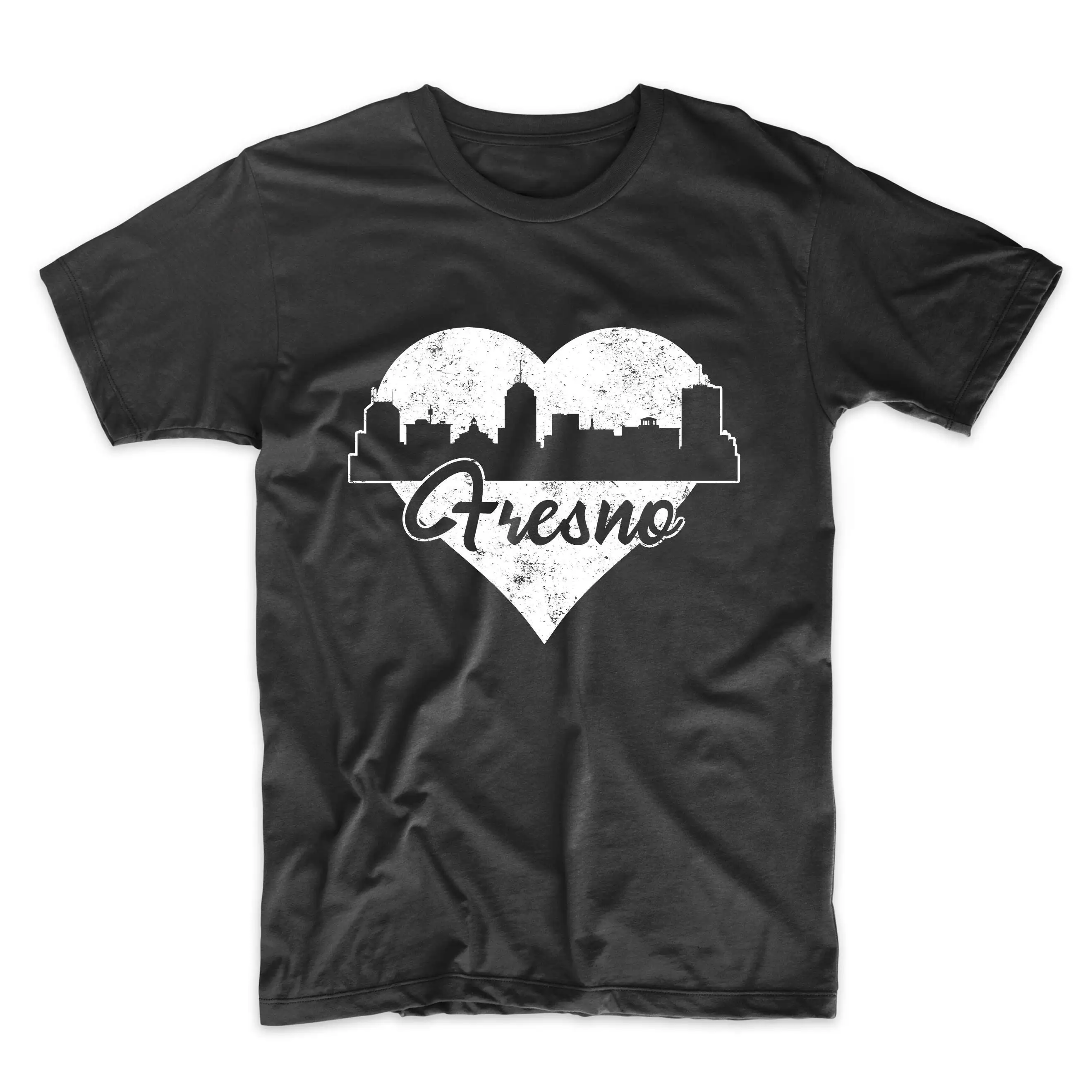 Men'S Fresno T Shirt Retro California Skyline Heart Distressed