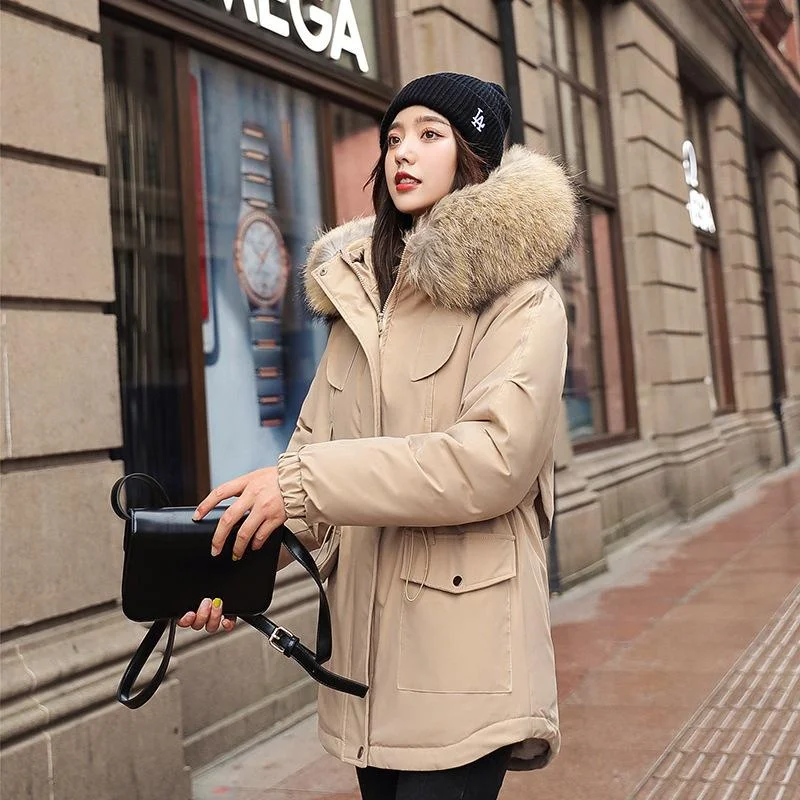 Fashion Women\'s Winter Warm Coat Artificial Fur Wool Coat Hooded Jacket Thickened Parker Coat Casual Long Jacket Coat