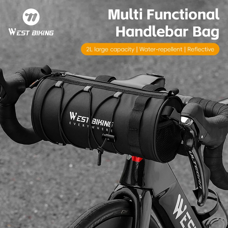 

WEST BIKING Bicycle Handlebar Bag 900D Nylon Wear-resistant Water Repellent Bike Front Cylinder Bag Cycling Travel Shoulder Bag
