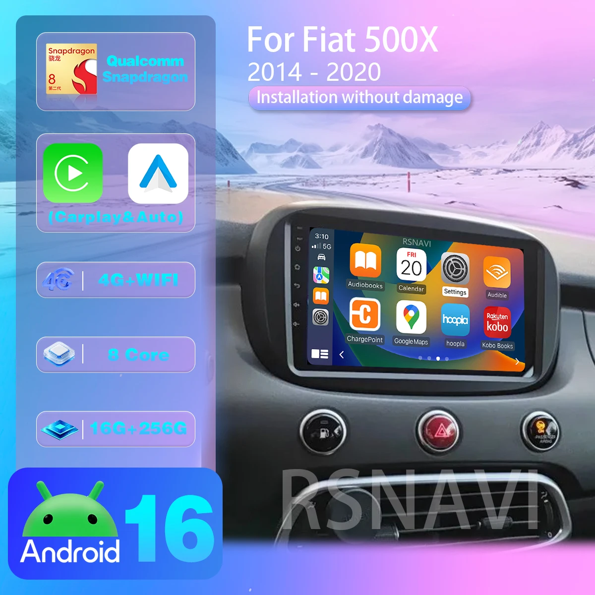 Android 16 für Fiat 500X 2014-2020 Carplay Auto Autoradio BT Multimedia Player Smart Autoradio Stereo Lenkrad-App-Steuerung