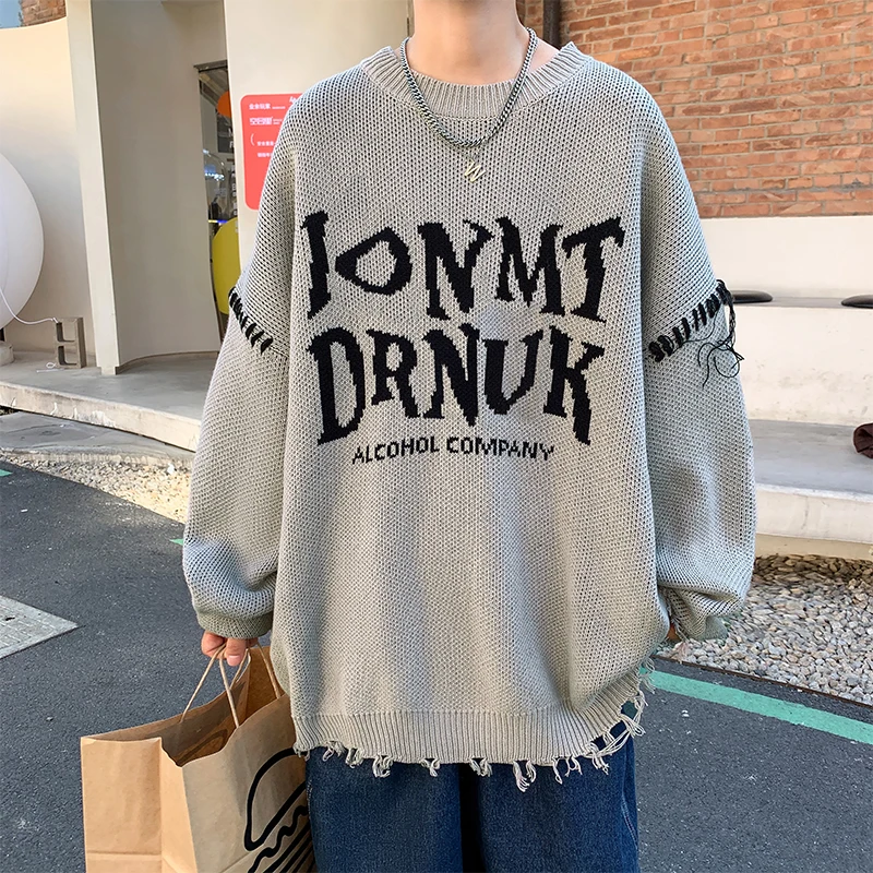 Pullovers Man's Sweater Knitted Jumper Vintage Oversize Essentials Y2k Gothic Clothes Men's Punk Harajuku Streetwear