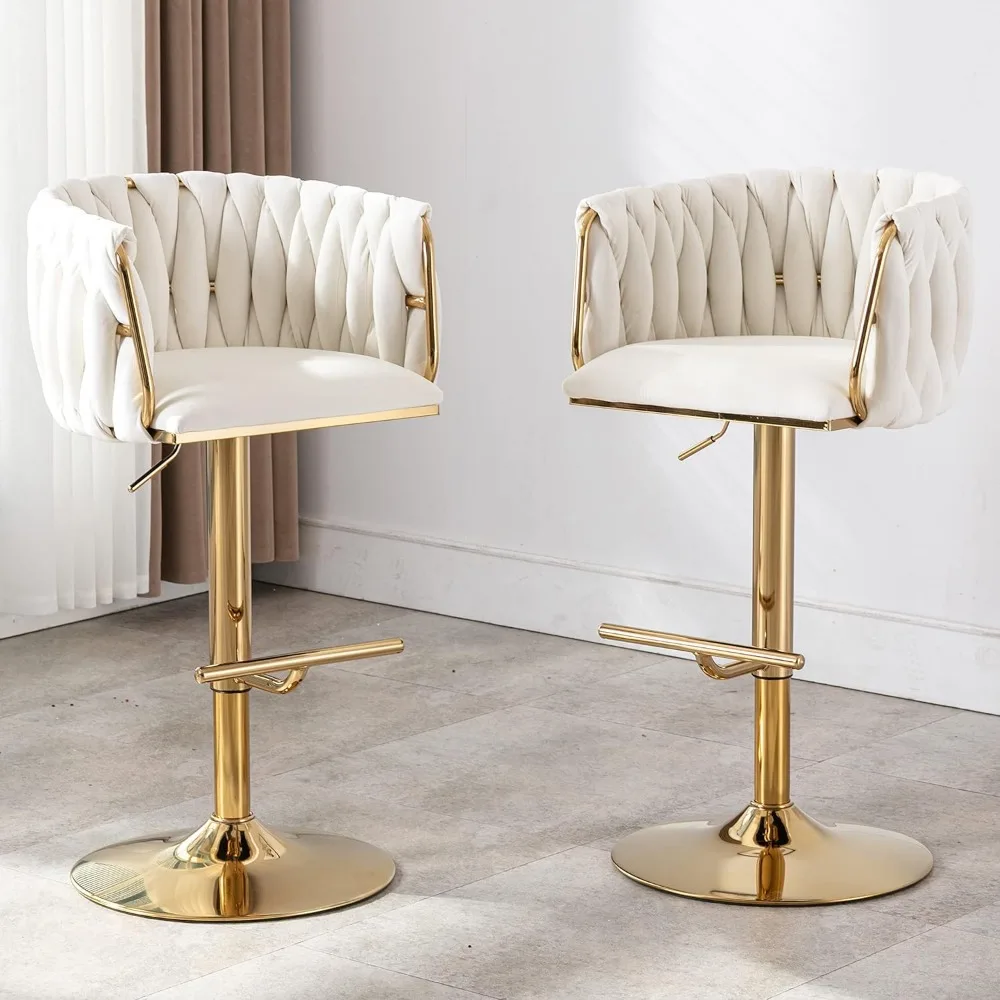 Taburetes de Bar giratorios modernos, taburete de Bar de altura ajustable de terciopelo con respaldo de barril, silla de Bar para mostrador de isla de cocina wi