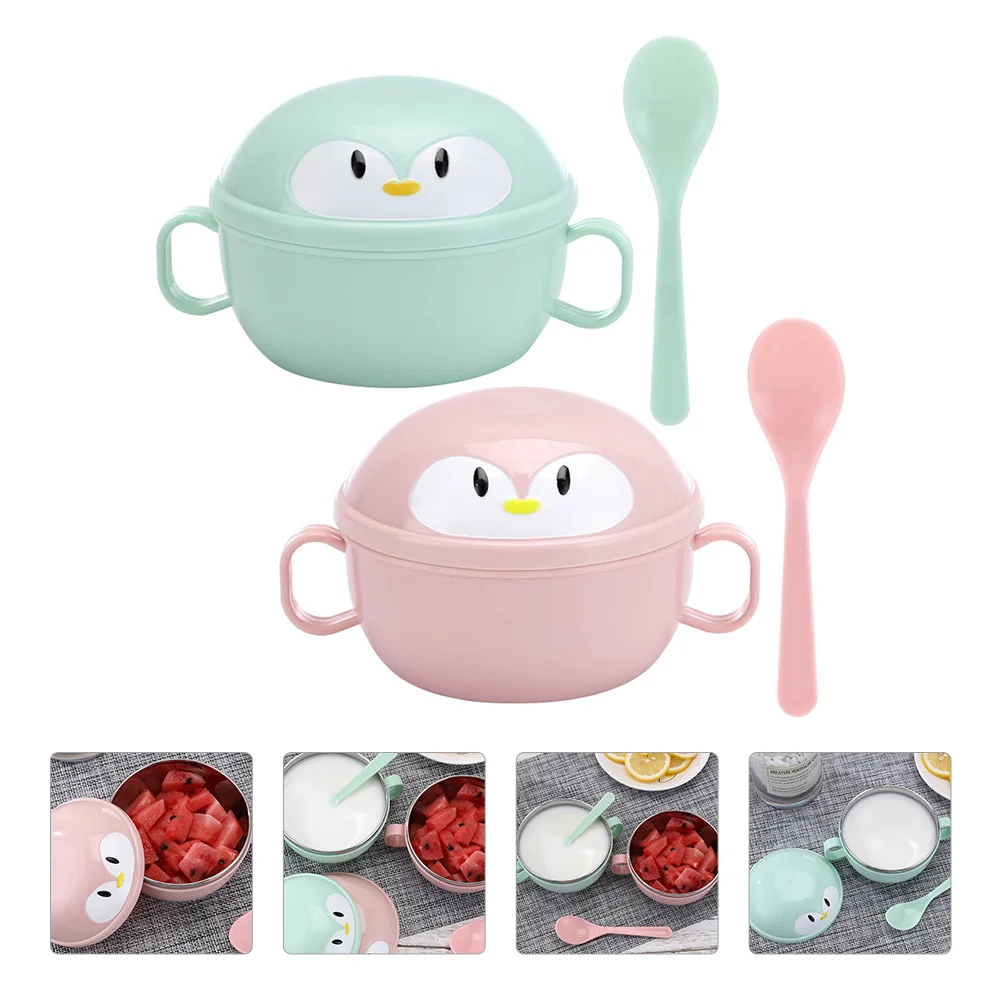 2-zestaw misek na suplementy diety Miski dla dzieci z łyżeczkami Podwójny uchwyt ze stali nierdzewnej dla dzieci