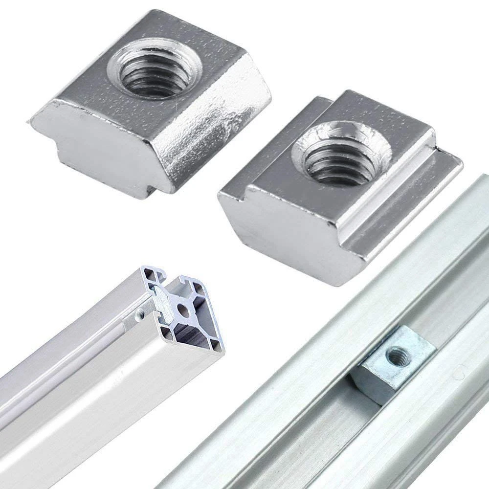 ABJI-50 Stück M5 T-Gleitmutter aus verzinktem Kohlenstoffstahl, T-Gleitmutter und 1 Set Aluminium-Profilverbinder-Set der Serie 2020