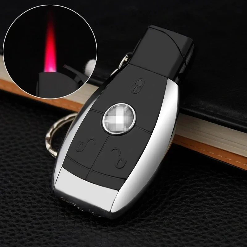 Car Key Gas Lighter Windproof Red flame Cigarette Lighter Personalized Key Chain Lighting Cigarette Wholesale