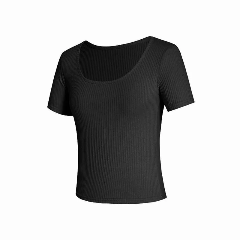 O-collo Yoga gilet palestra sport Crop Top donna Seamless Rib-Knit Fitness Running canotta donna senza Pad