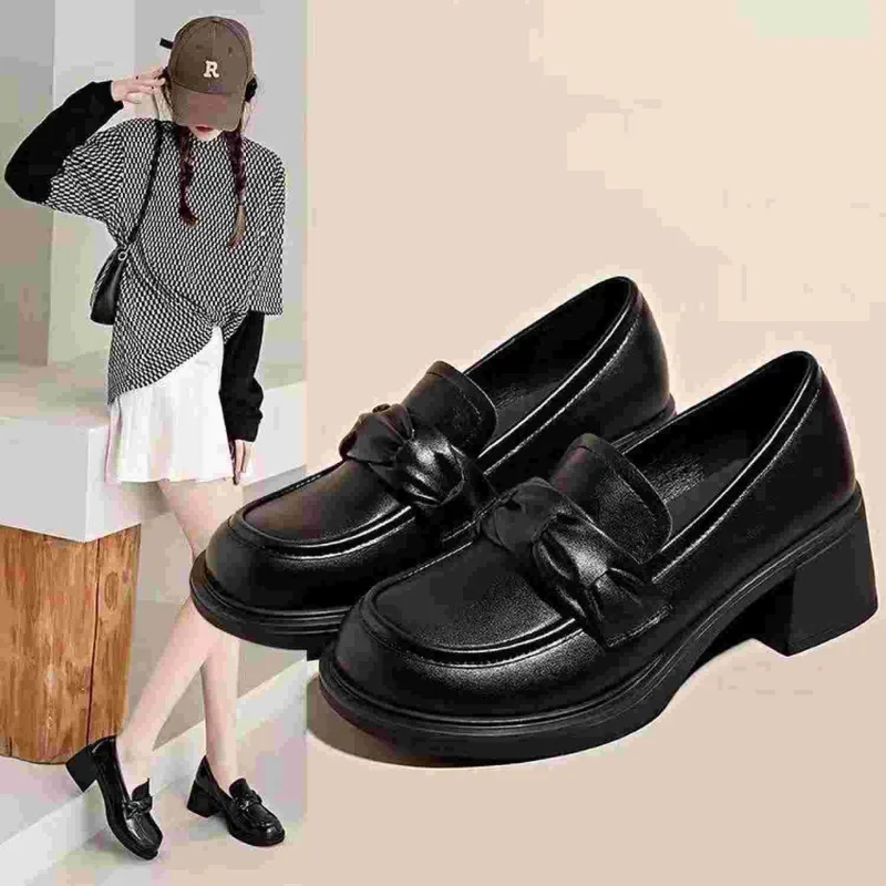 2023 sepatu pantofel hak tinggi wanita hak tinggi hitam hak Chunky sepatu kantor sepatu hak tinggi musim semi musim gugur sepatu wanita