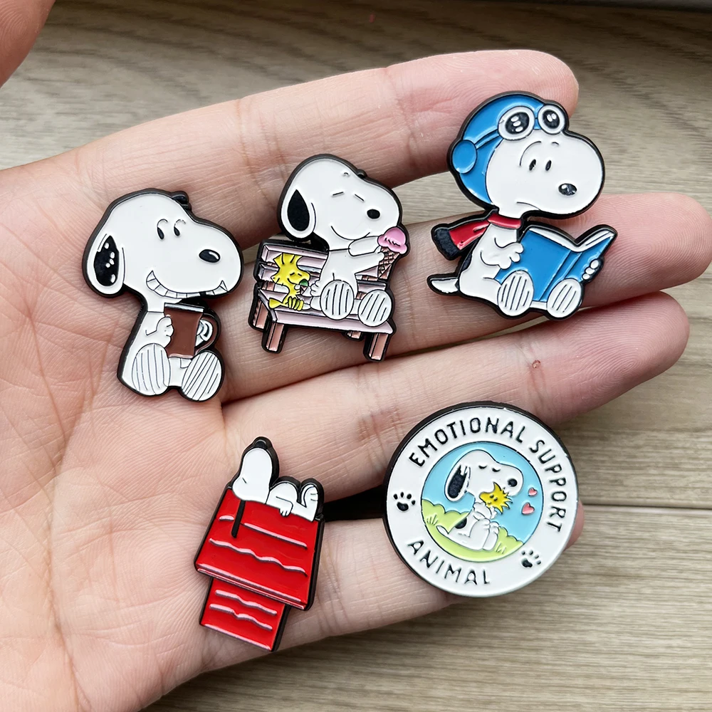 11Pcs Snoopy Enamel Pins Set Cute Cartoon White Dog Brooches Lapel Badges for Backpack Creative Gift for Friends
