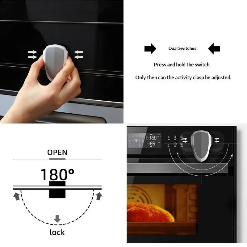 Child Safety Oven Door Lock Heat Resistant Self Adhesive No Drill Multipurpose Lock for Kitchen Toddler Safety