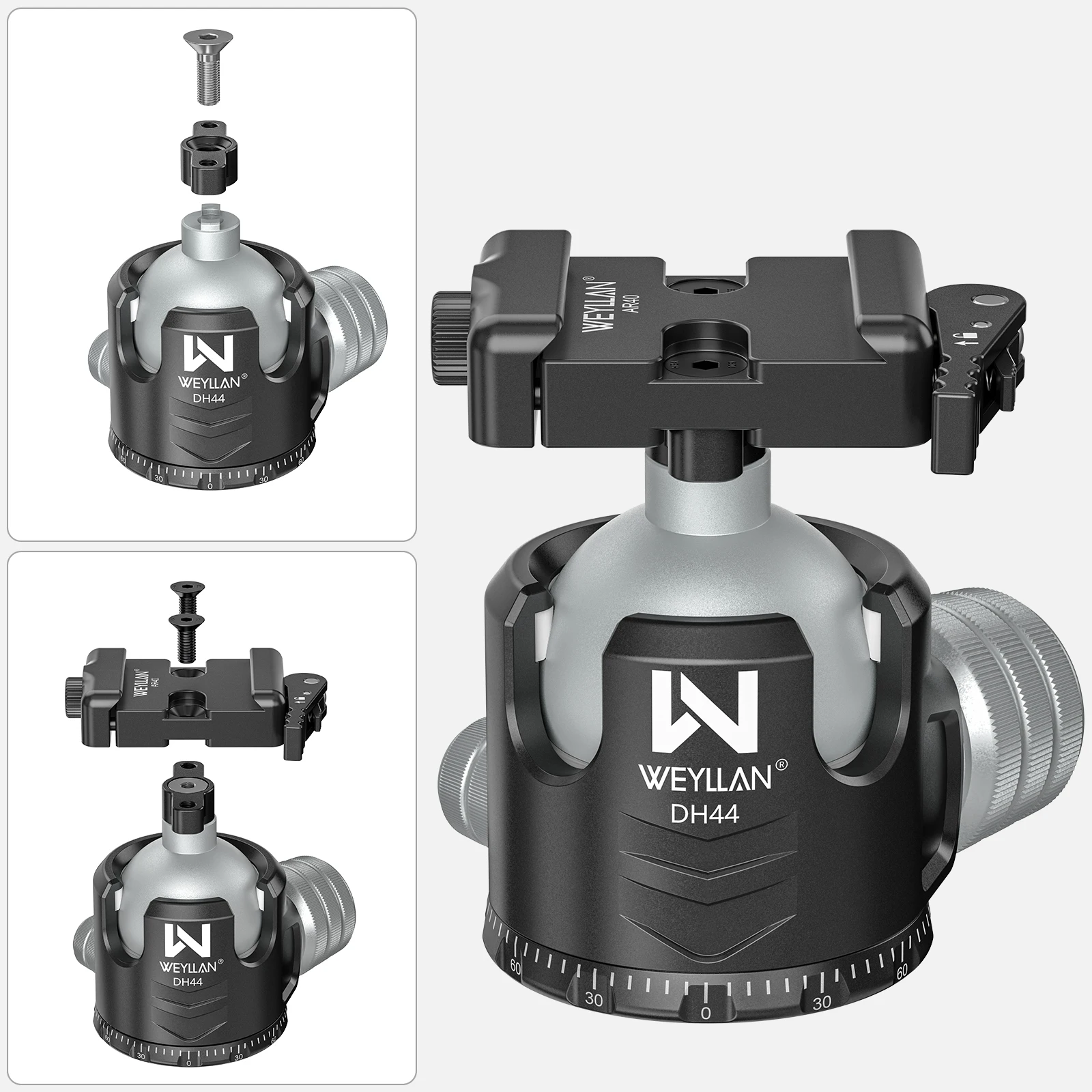 Szybkozłączka Arca-Swiss z dźwignią i pokrętłem precyzyjnego regulacji, adapter do mocowania na dwunógach Atlas Harris, głowicy kulowej statywu. — zdjęcie produktu 5