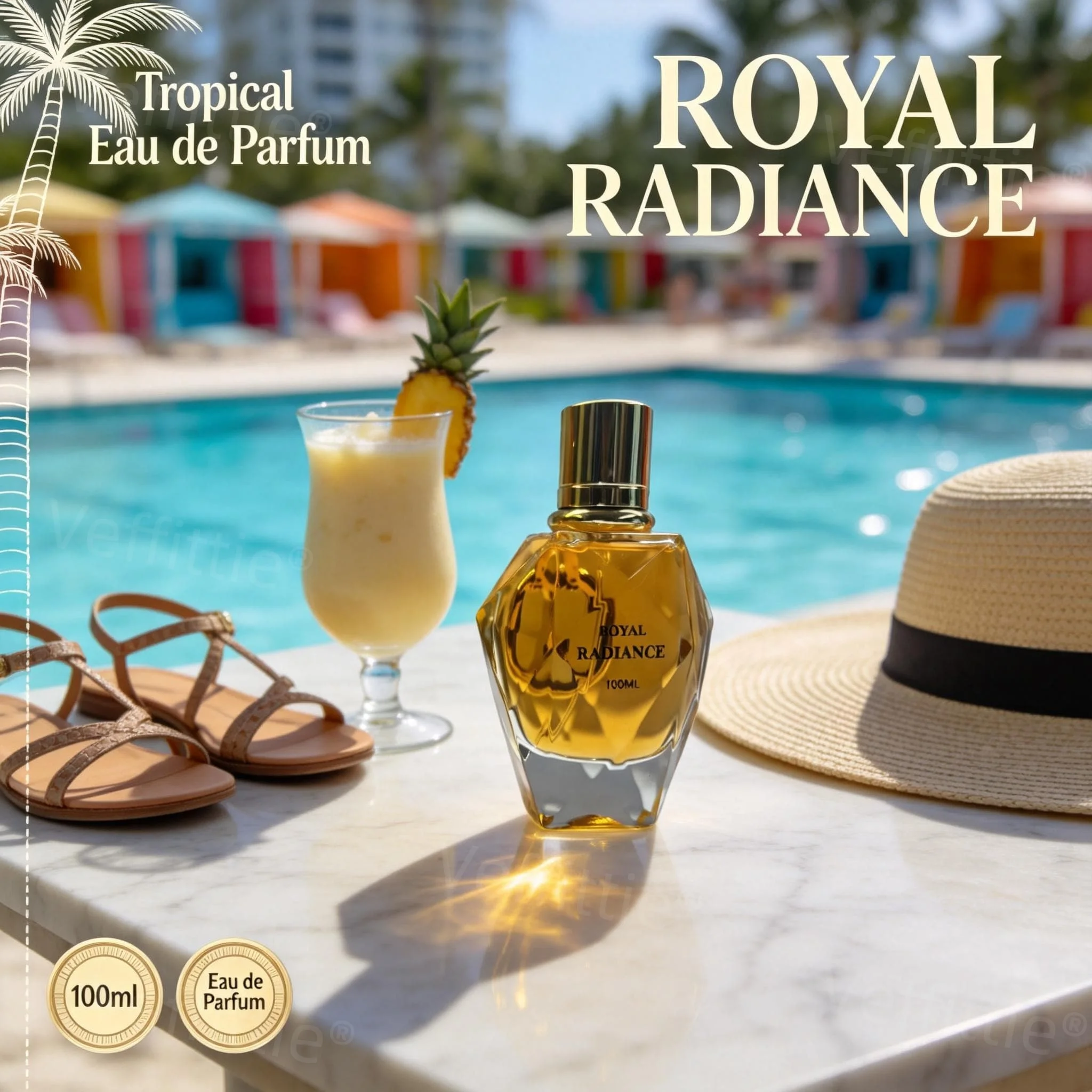 

Coastal Resort Vanilla Amber Perfume 100ml, warm vanilla top, white flowers rose mid, cedarwood ambergris base, all-day fresh