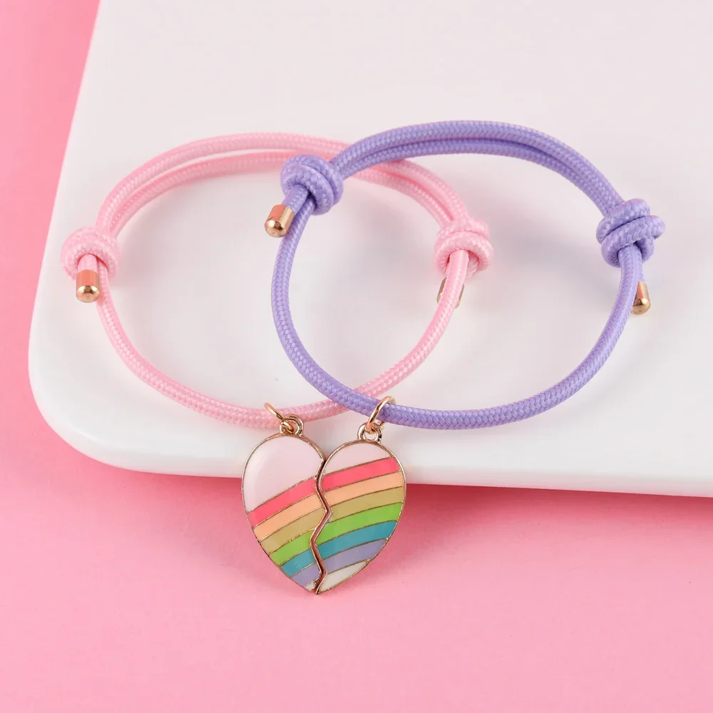 Lovecryst 2 قطعة/المجموعة على شكل قلب قوس قزح اللون أفضل صديق سوار BFF الصداقة مجوهرات هدايا للأطفال #1