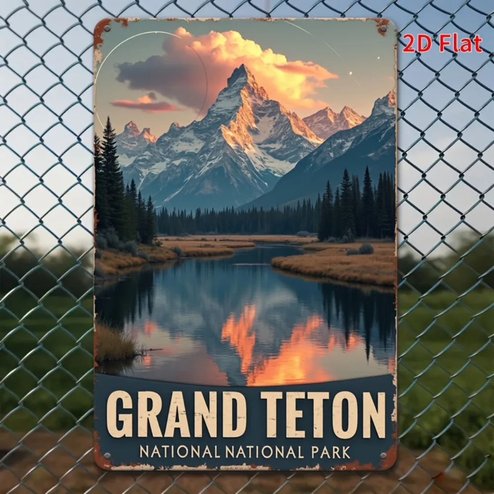 Grand Teton National Park Metall-Wandposter – Vintage-Bergszene-Dekor, hochwertige, langlebige Kunst |   Für Zuhause, Bar, Café &