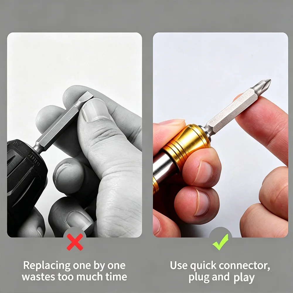 Portable Screwdriver Bit Holder Double Head Extension Rod Quick Release 1/4