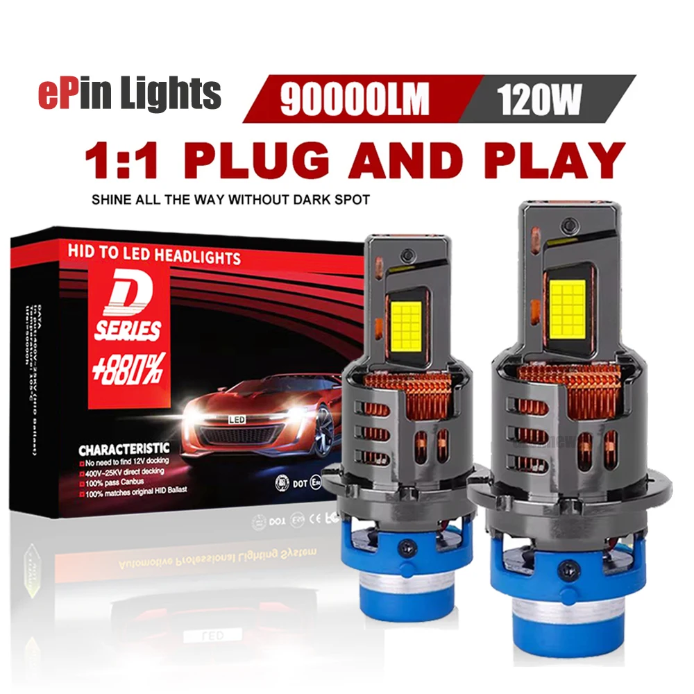 2PCS D2S D4S LED Headlight Canbus High Low Beam D1S D3S D8S D2R D4R 1: 1 Size Xenon Light 9570 CSP Chip Super Bright Auto Bulbs