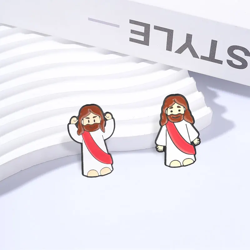 Cartoon Jesus-Figur Puppe Hartemaille-Anstecknadel Christliche Religiöse Hände-Hoch-Positur Brosche Reversnadel Taschenabzeichen Schmuck Geschenk – Detail 5