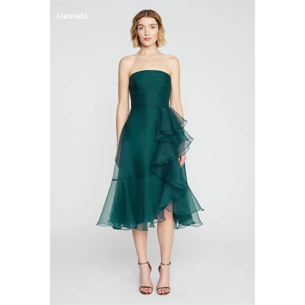

Amanda Green Organza Prom Gown Elegant Sleeveless Tra-length Evening Formal Edge Curl A-line Backless Party Dresses 2024