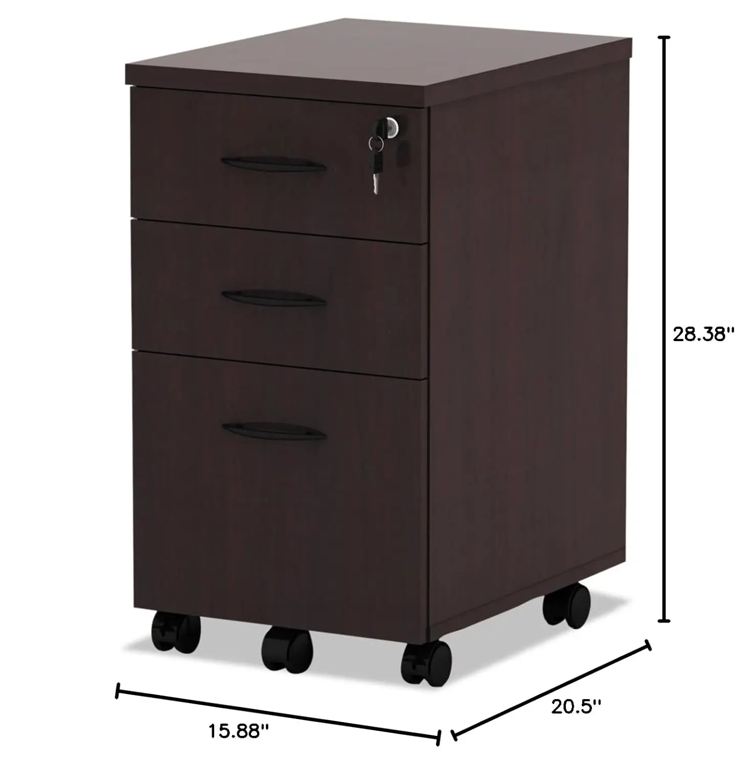Mobile File Cabinet 3-Drawer Locking Casters Office Storage 16