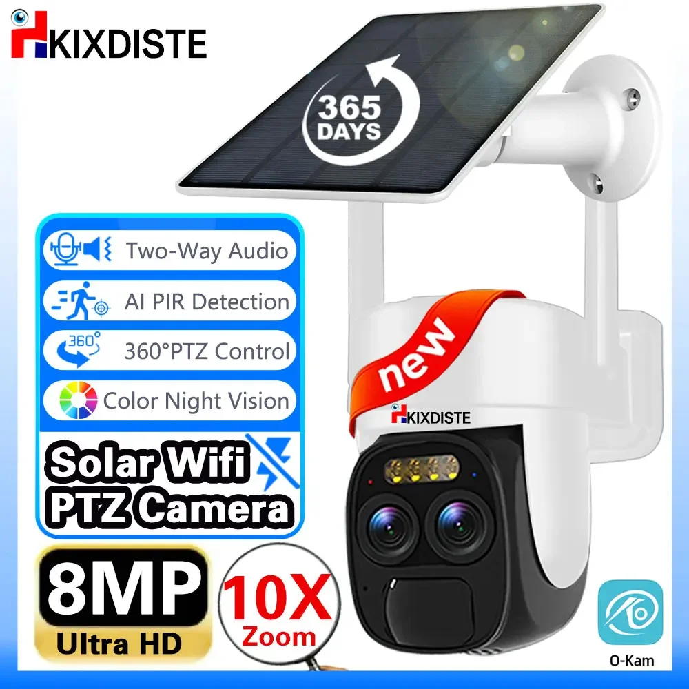 

4K 8MP 10X Zoom Solar Wifi PTZ IP Camera outdoor color night vision Battery Powered Wireless CCTV Security Surveillance Camera