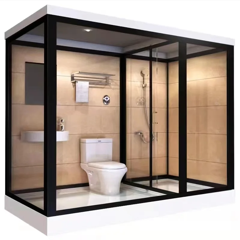 Modern Rustic Mobile Prefab Bathroom Sliding Aluminium Frame Shower Enclosure Integrated For Hotel Home Use Simple Rural Style