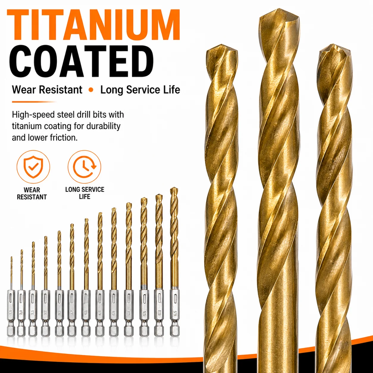 13Pcs Titanium Coated Drill Bit Set, 1/4