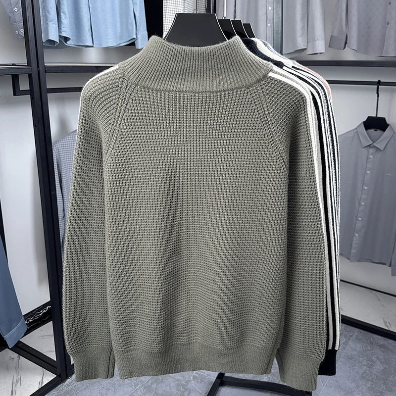 Modischer Herbst-Winter-Strick-Cardigan, Designer-Marke, Klassisches Gestreiftes Design, Herren-Reißverschluss-Stepphals, Neuer Koreanischer Lässiger Pullover-Mantel – Detail 9