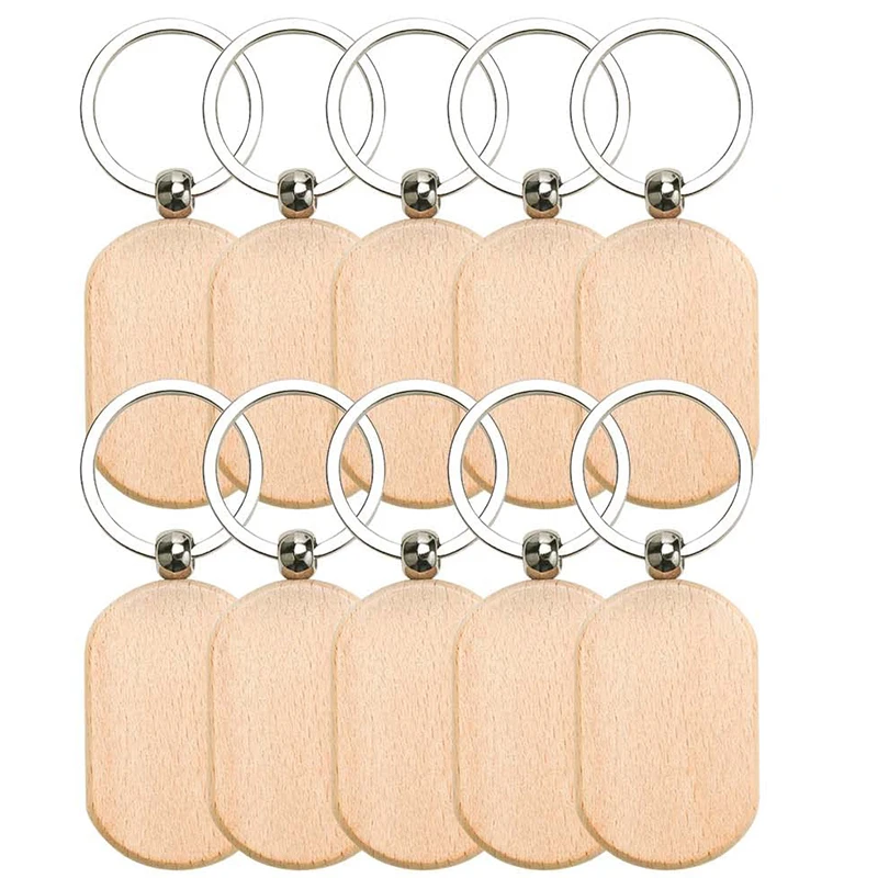 60Pcs Blank Wooden Key Chain Unfinished Wood Slices Keychain Wooden Keyrings DIY Key Tag for DIY Arts Craft Christmas Ornaments