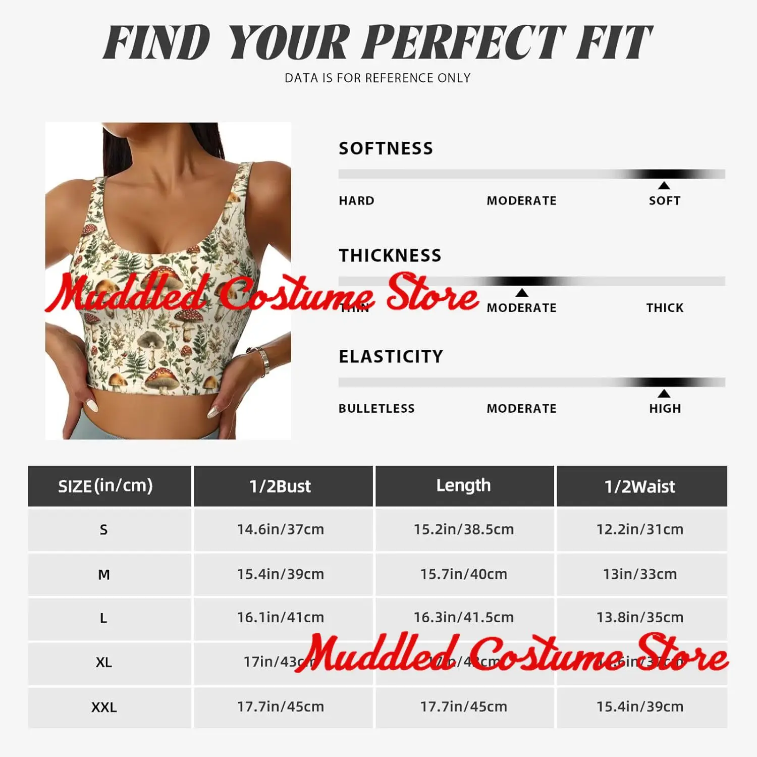 Reggiseni sportivi da donna Canotta corta da allenamento atletico con stampa di piante a fungo retrò ad alto supporto