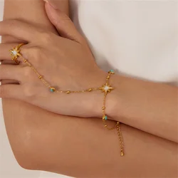 316L Stainless Steel 10 Different Embed Zircon Hand Back Chain All In One Bracelets Rings For Women Fashion Fine Jewelry Gifts