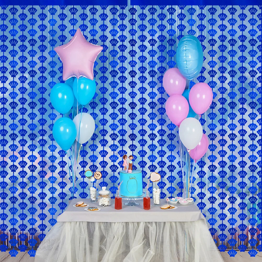 

Shell Door Curtain Blue Ocean Theme Party Decorations Fringe Backdrop Nautical Room Aesthetic Curtains Birthday Photos