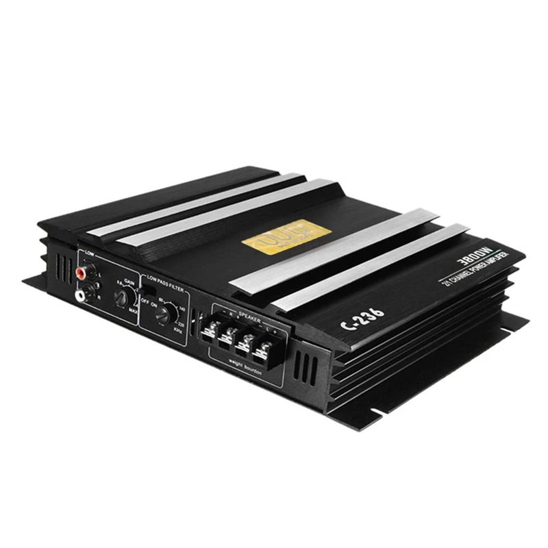 

Car Amplifer Black Aluminum Alloy High Power Audio Amplifier C-236 3800W 2 Channel For Car Subwoofer
