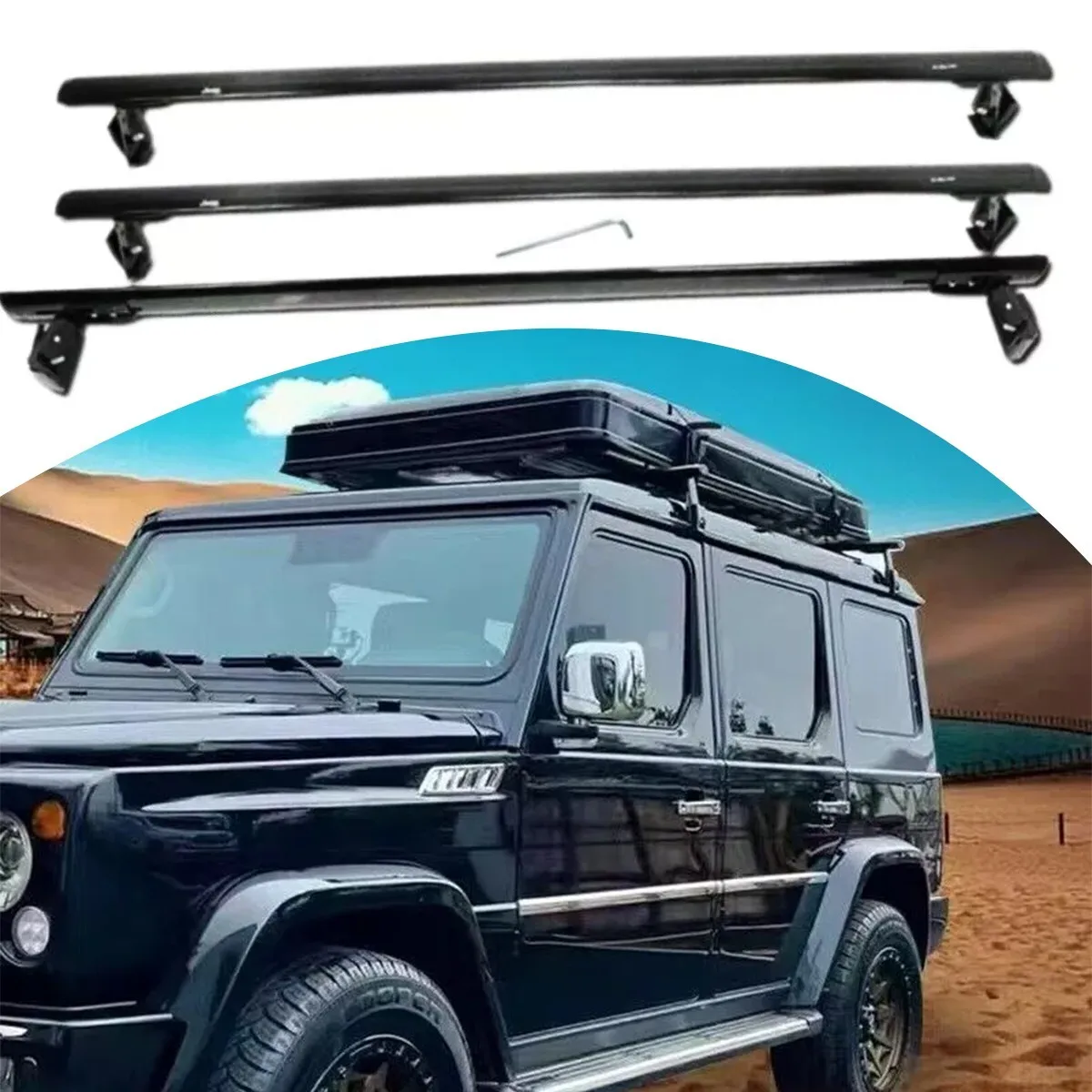 

3 шт. подходят для Mercedes Benz G-Class W463 1991-2025, черные поперечины, поперечины, багажник на крышу, аксессуары из алюминиевого сплава