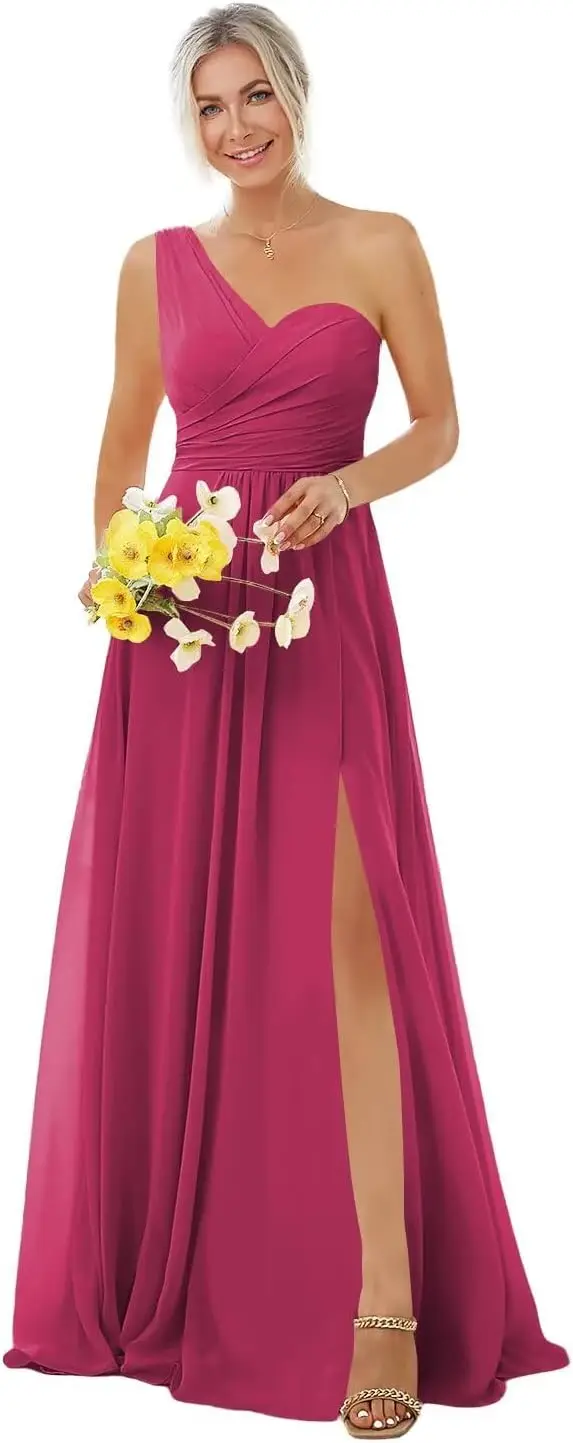 

Women's Long Style,Single Shoulder Chiffon,Off Shoulder Bridesmaid Dress, A-line Pleated,Elegant Dignified, Party Cocktail Dress