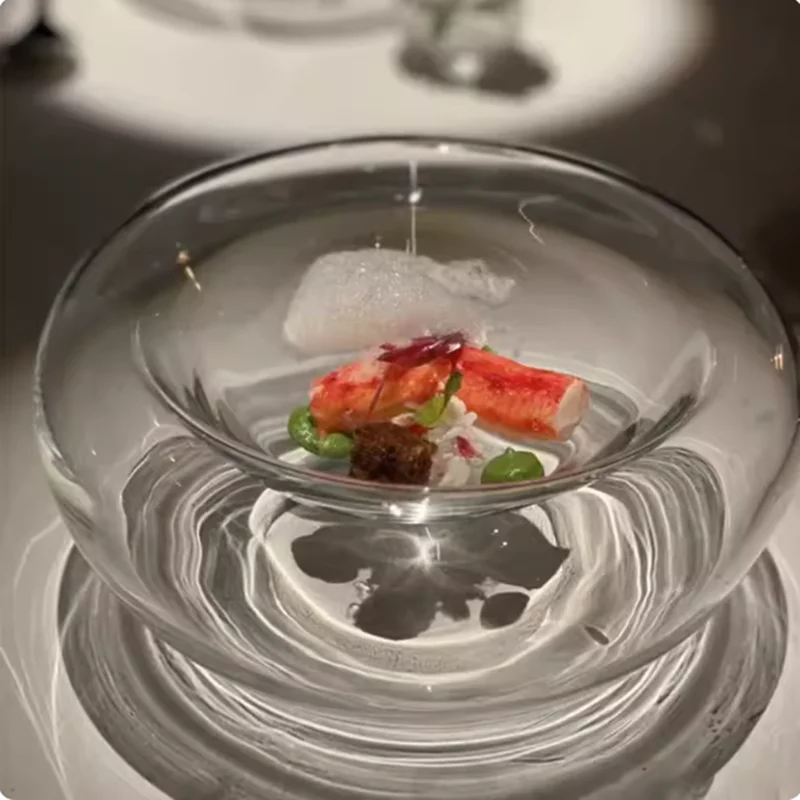 Double Layer Bubble Glass Ware, Dessert Plates, High-end Restaurant Cold Dishes, Japanese Cuisine Sashimi Plates, Art Tableware