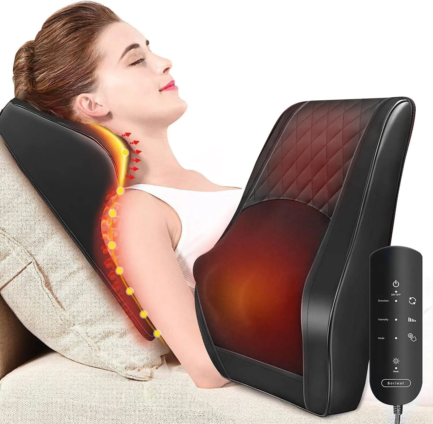 

Heated 3D Kneading Massage Pillow for Back, Neck, Shoulder Pain Relief with Adjustable Intensity