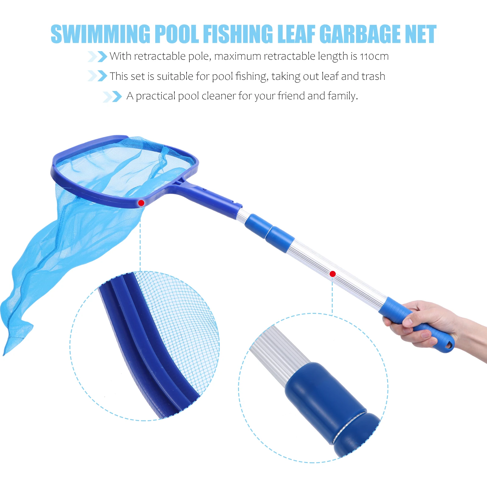 

1Set Pool Skimmer Net Retractable Aluminum PVC Swimming Pool Cleaning Leaf Rake Fish Tank Surface Net Mesh