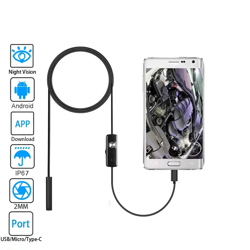 TYPE C Android Endoscope 7mm Borescope Inspection Snake Camera Waterproof with 6 LED Lights Compatible with Android Phone PC