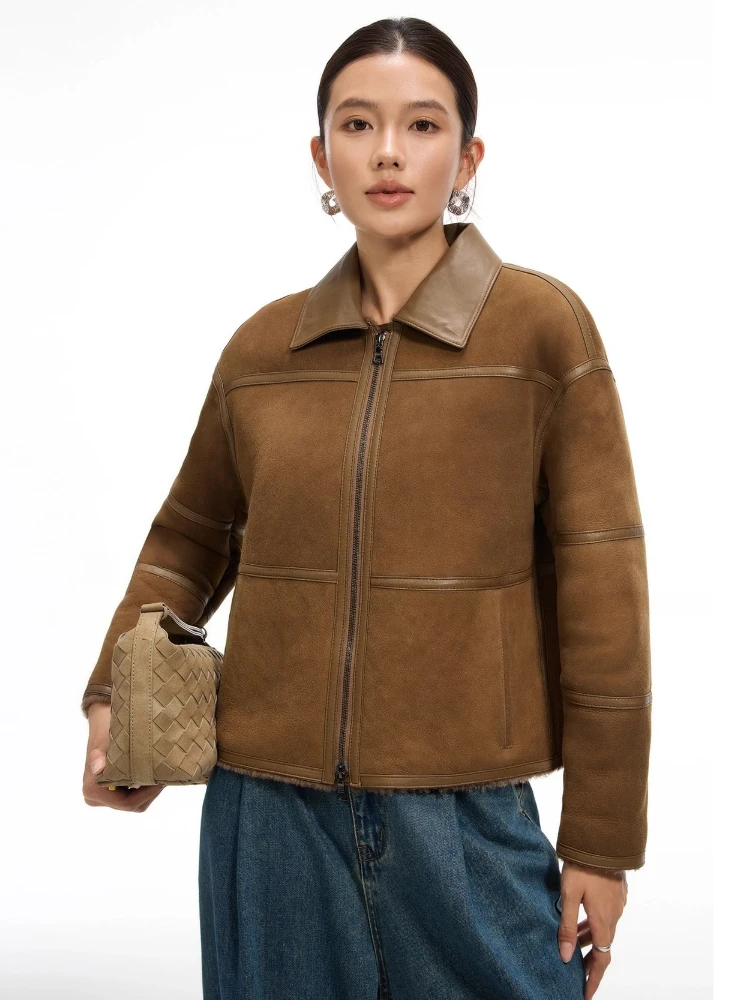 

High-end Luxury Merino Sheep Fur Motorcycle Jackets for Women 2025 New Simple Short Winter Genuine Leather Real Fur Suede Coat