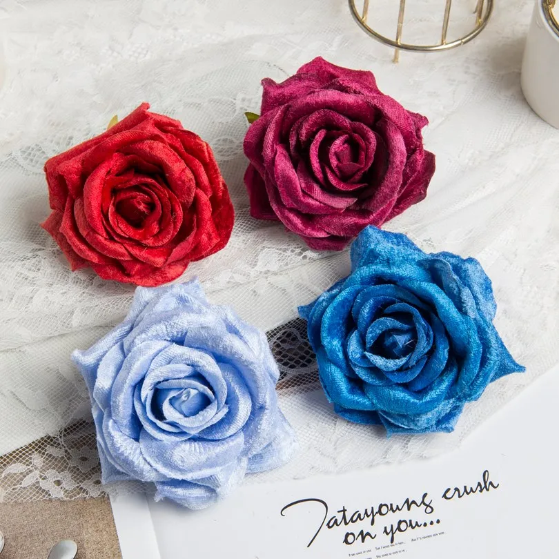 

50PCS Artificial Plant Wedding Decorative Flowers Christmas Wreath High Quality Diamond Velvet Rose Wholesale Pompom Home Decor