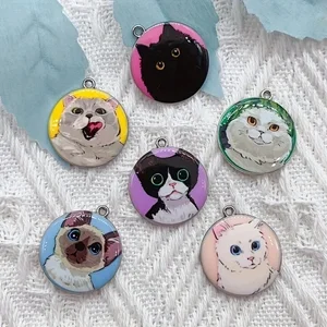 10pcs cartoon animal cat enamel jewelry making cute hanging earrings pendant necklace DIY keychain handicraft supplies view 4