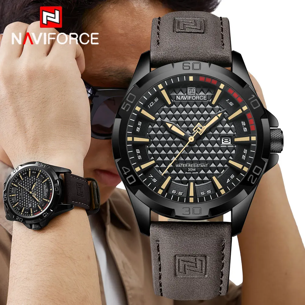 NAVIFORCE Men Casual Sport Military Quartz Calendar Wrist Watch for Man Business Leather Waterproof Male Clock Relogio Masculino