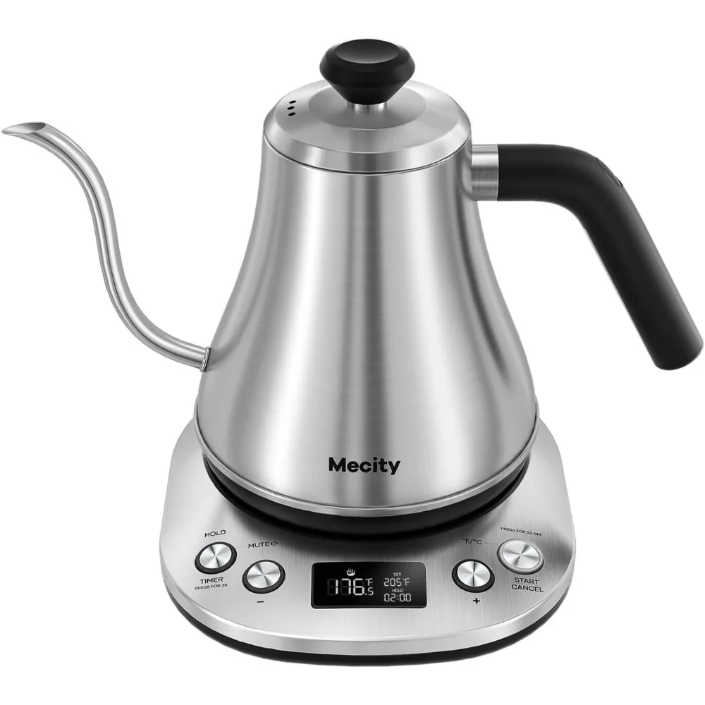 

Electric Gooseneck Kettle With LCD Display Automatic Shut Off , 1200 Watt Quick Heating Tea Pot, 0.8L, Stainless Steel