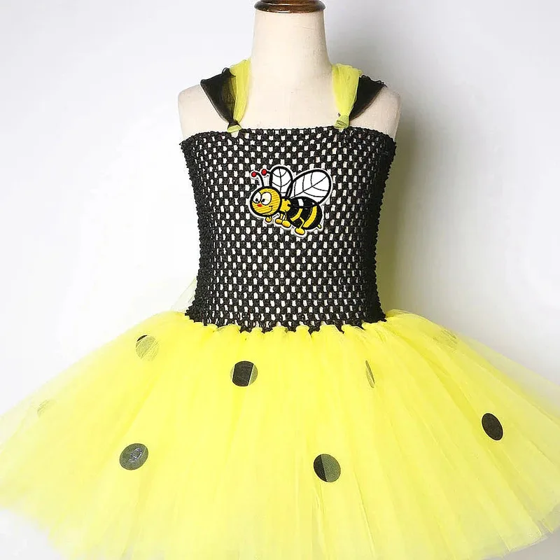 Disfraces de abeja amarilla para niñas, vestido tutú de abejorro con alas, traje de cumpleaños y Halloween para niños, ropa de abeja pequeña