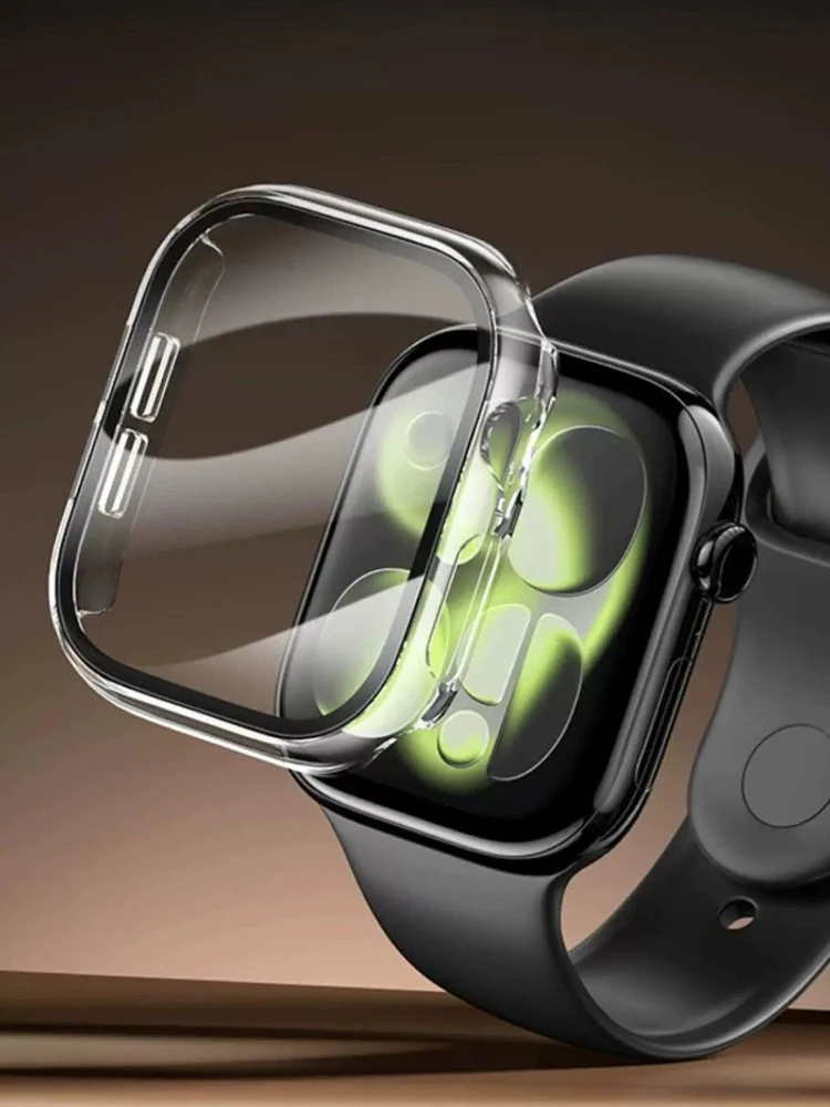 Tempered Glass+Case for Apple Watch 45 41 40 44 42 46mm PC Bumper Protector Cover iWatch Series 12 11 10 SE 9 8 7 6 5 Accessorie